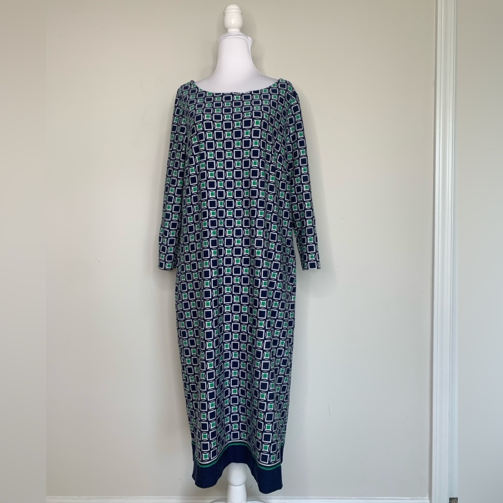 BN13 Talbots Plus size 14W Dress Geo‎ Print Sheath Ponte Long Sleeve Dress Rayon